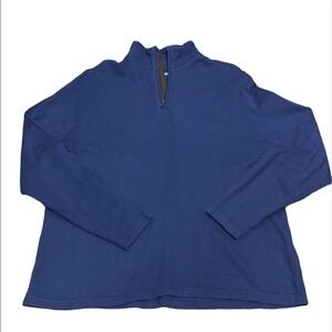 Chaps men’s quarter zip navy blue pullover with brown trim Size XXL